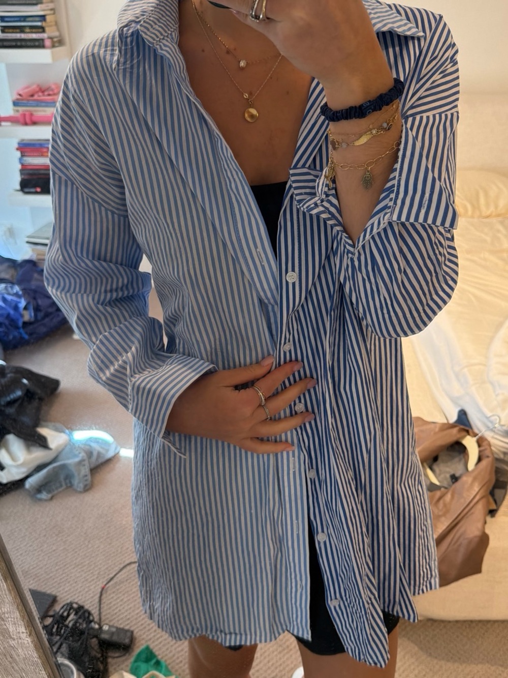 Princess Polly Blue and White Striped Button-Down Shirt